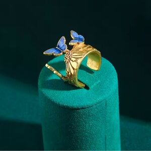Celestial Blue Butterfly Eternal Antique Brass Masterpiece Ring